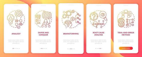 Problem solving strategies red onboarding mobile app page screen with concepts vector