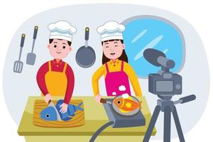 Broadcasting live event with Chefs cooking vector