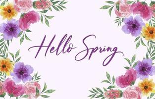Watercolor Spring Background with Blooming Flowers vector