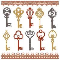 Decorative key patterns in color vector