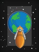 Flying Space Shuttle Orbit Launch Cartoon Illustration Vector