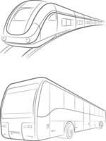 boceto, tren bala, autobús, transporte, garabato, viaje, dibujo vector