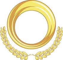 Frame Gold Circle Badge, Laurel Ornament Decorative Vector Drawing