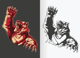 Silhouette of Angry Bear Attacking and Roaring, Stencil Vector Drawing