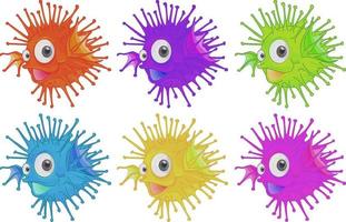 Set of many cute urchin cartoon character isolated on white background vector