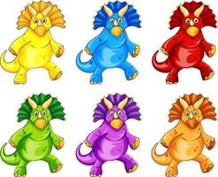 conjunto de personaje de dibujos animados de dinosaurio triceratops vector