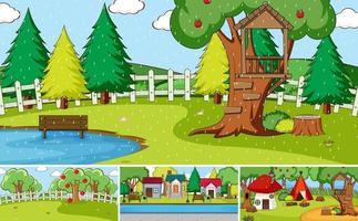 Set of different nature scenes cartoon style vector