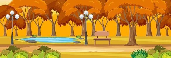 Park in autumn season horizontal scene at sunset time vector