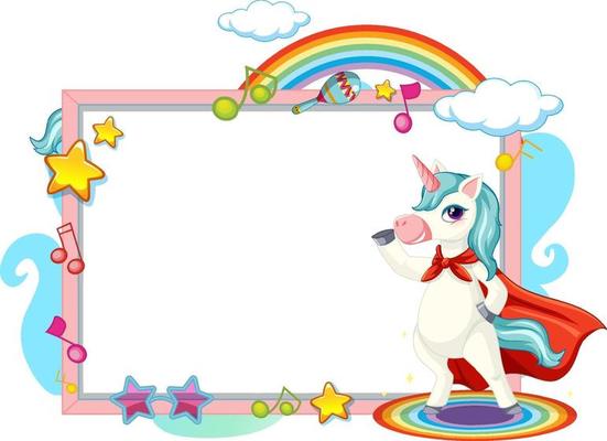 Cute unicorn cartoon character with blank banner