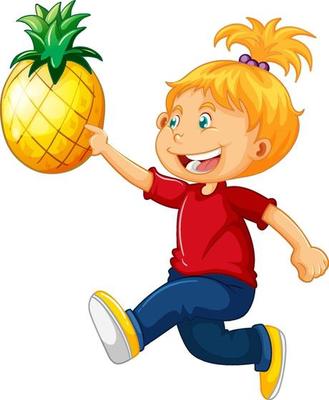 Happy girl cartoon character holding a pineapple