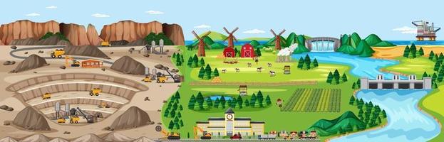 Landscape of coal mine and farm land vector
