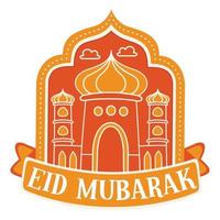 Eid mubarak greeting with mosque flat design style vector