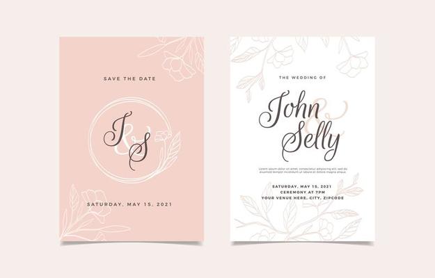 Hand Drawn Wedding Invitation with Floral Line