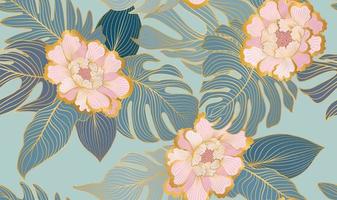 Floral seamless pattern with tropical leaves and flowers vector