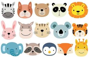 Face Animal Set in flat design style. vector