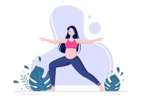 mujer embarazada, hacer, yoga, posturas vector
