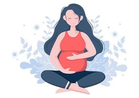 mujer embarazada, hacer, yoga, posturas vector