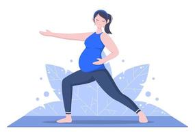 mujer embarazada, hacer, yoga, posturas vector