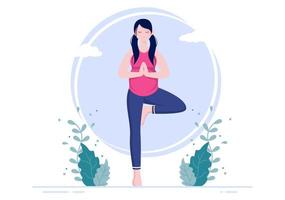 mujer embarazada, hacer, yoga, posturas vector