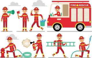 Firefighter Profession Character Set vector