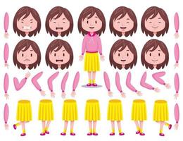 Front View Cute Girl Character Creation Set 3 vector