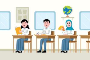 Students Studying in Classroom vector