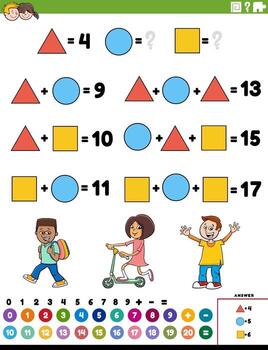 math addition educational task with children characters vector