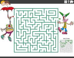 maze educational game with cartoon clowns characters vector