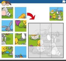 jigsaw puzzle game with bunnies and chicks Easter characters vector