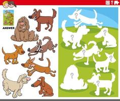 matching shapes game with cartoon dogs characters vector