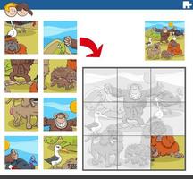 jigsaw puzzle game with funny wild animal characters vector