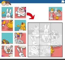 jigsaw puzzle game with Easter bunnies and chicks vector