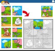 jigsaw puzzle game with farm animal characters vector