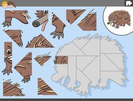 jigsaw puzzle game with echidna animal character vector
