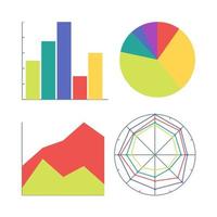 un conjunto de cuatro tipos de diagramas. barra, pastel, área y radar. Ilustración para presentaciones e informes financieros y de marketing. vector