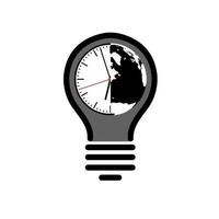 Earth Hour Day vector emblem. Earth and clock inside the off light bulb.