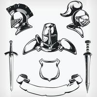 silueta, caballero medieval, capa, de, brazo, plantilla, dibujo, vector