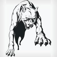 silueta, saltar, agresivo, pitbull, stencil, vista frontal, dibujo vector