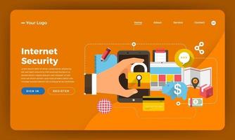 Mock-up design website flat design concept digital marketing. Internet Security.  Vector illustration.