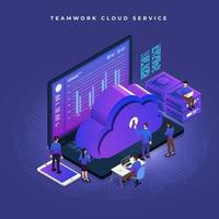 Isometric Cloud Service teamwork vector