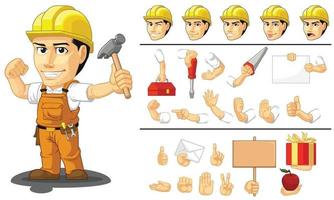 Mascota de trabajador de construcción industrial, dibujo vectorial de dibujos animados vector