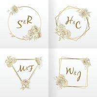 Monogram Wedding Frame, Floral Hand drawn Ornament, Rose Flower Vector