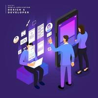 Isometric business UI UX Team vector