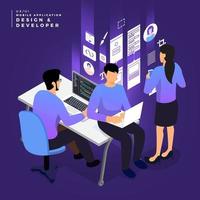 Isometric business UI UX Team vector