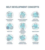Self development turquoise concept icons set vector