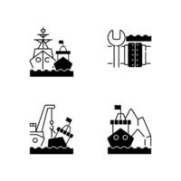 Maritime structures and regulation black linear icons set vector