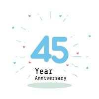 Ilustración de diseño de plantilla de vector de color azul de celebración de aniversario de 45 años