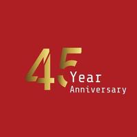 45 Years Anniversary Celebration Gold Red Background Color Vector Template Design Illustration