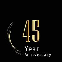 45 Years Anniversary Celebration Gold Black Background Color Vector Template Design Illustration