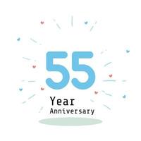 Ilustración de diseño de plantilla de vector de color azul de celebración de aniversario de 55 años